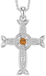 Citrine Silver Celtic Cross Necklace