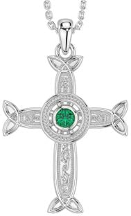 Emerald Silver Celtic Cross Necklace