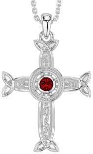 Garnet Silver Celtic Cross Necklace