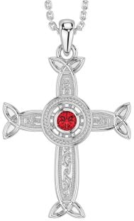 Ruby Silver Celtic Cross Necklace