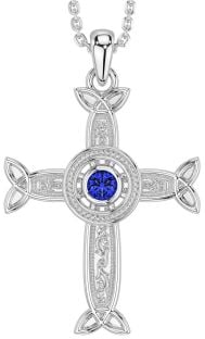 Sapphire Silver Celtic Cross Necklace