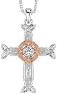 Diamond Rose Gold Silver Celtic Cross Necklace