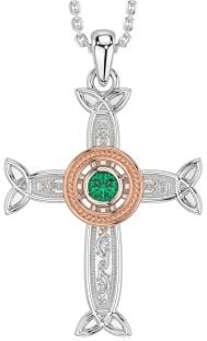 Emerald Rose Gold Silver Celtic Cross Necklace