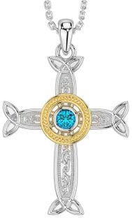 Topaz Gold Silver Celtic Cross Necklace