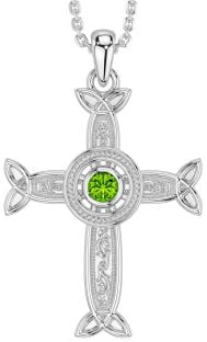 Peridot White Gold Celtic Cross Necklace