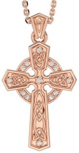 Diamond Rose Gold Silver Celtic Cross Necklace