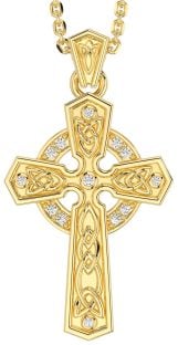 Diamond Gold Silver Celtic Cross Necklace