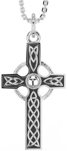 Silver Black Rhodium Celtic Cross Necklace