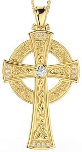 Large Diamond Gold Silver Celtic Cross Necklace