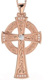 Large Diamond Rose Gold Celtic Cross Necklace