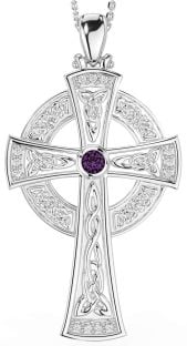 Large Diamond Alexandrite White Gold Celtic Cross Necklace