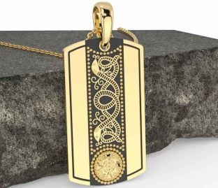 Men's Gold Silver Black Rhodium Dog Tag Celtic Warrior Necklace