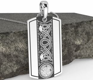Men's White Gold Black Rhodium Dog Tag Celtic Warrior Necklace