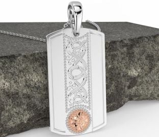 Men's White Rose Gold Dog Tag Celtic Warrior Necklace