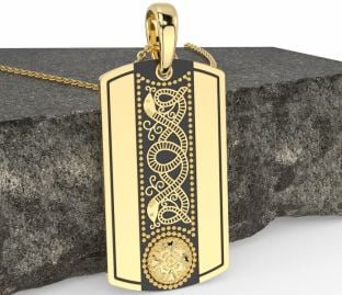 Men's Gold Black Rhodium Dog Tag Celtic Warrior Necklace
