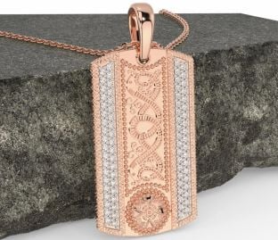 Men's Diamond Rose Gold Dog Tag Celtic Warrior Necklace