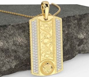 Men's Diamond Gold Dog Tag Celtic Warrior Necklace