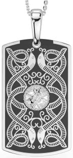 Men's Silver Black Rhodium Dog Tag Celtic Warrior Necklace