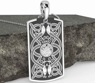 Men's White Gold Black Rhodium Dog Tag Celtic Warrior Necklace
