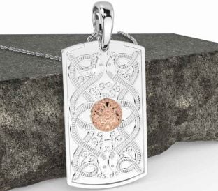 Men's White Rose Gold Dog Tag Celtic Warrior Necklace