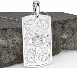 Men's White Gold Dog Tag Celtic Warrior Necklace