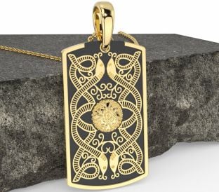 Men's Gold Black Rhodium Dog Tag Celtic Warrior Necklace