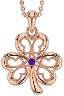 Amethyst Rose Gold Silver Shamrock Necklace