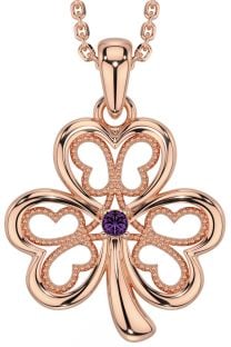 Alexandrite Rose Gold Silver Shamrock Necklace