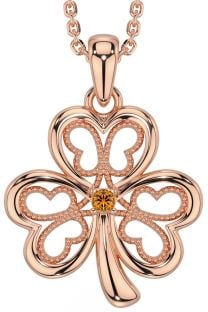 Citrine Rose Gold Silver Shamrock Necklace