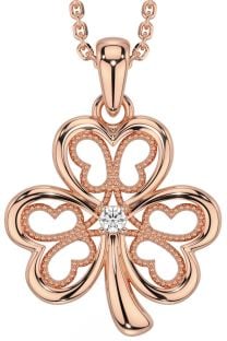 Diamond Rose Gold Silver Shamrock Necklace