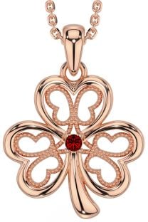 Garnet Rose Gold Silver Shamrock Necklace