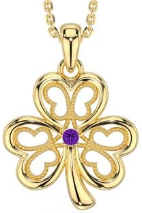 Amethyst Gold Silver Shamrock Necklace