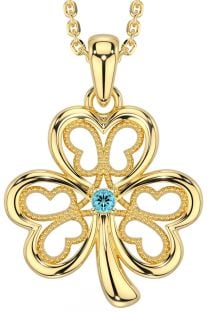 Aquamarine Gold Silver Shamrock Necklace