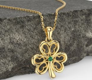 Emerald Gold Silver Shamrock Necklace
