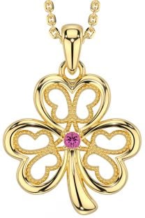 Pink Tourmaline Gold Silver Shamrock Necklace