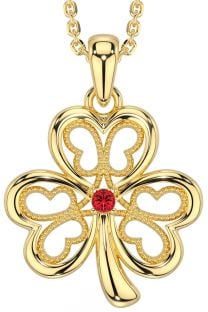 Ruby Gold Silver Shamrock Necklace