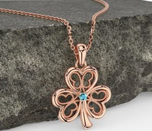 Aquamarine Rose Gold Shamrock Necklace
