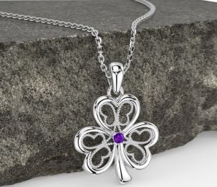 Amethyst Silver Shamrock Necklace