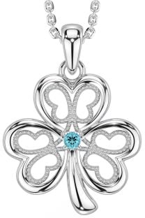 Aquamarine Silver Shamrock Necklace