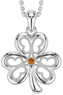 Citrine Silver Shamrock Necklace