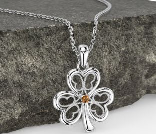 Citrine Silver Shamrock Necklace