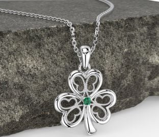 Emerald Silver Shamrock Necklace