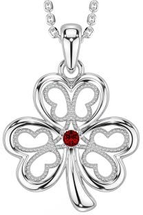 Garnet Silver Shamrock Necklace