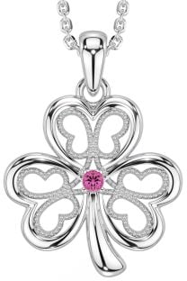 Pink Tourmaline Silver Shamrock Necklace