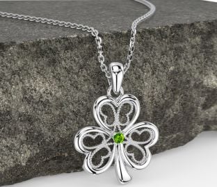 Peridot Silver Shamrock Necklace