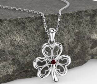 Garnet White Gold Shamrock Necklace