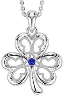 Sapphire White Gold Shamrock Necklace