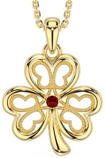 Garnet Gold Shamrock Necklace