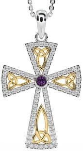 Diamant Alexandrite Gull Sølv Celtic Kryss Treenighet Knute Halskjede