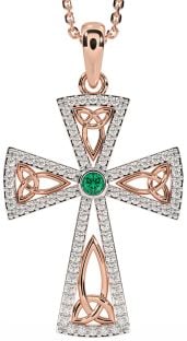 Diamond Emerald Rose Gold Silver Celtic Cross Trinity Knot Necklace